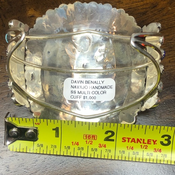 NAVAJO Handmade Native American Sterling Silver Multi Gemstone Petit Point Cuff - Picture 10 of 17